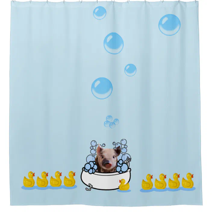 Hog Wash Pig In Tub With Rubber Ducky, Pig Shower Curtain