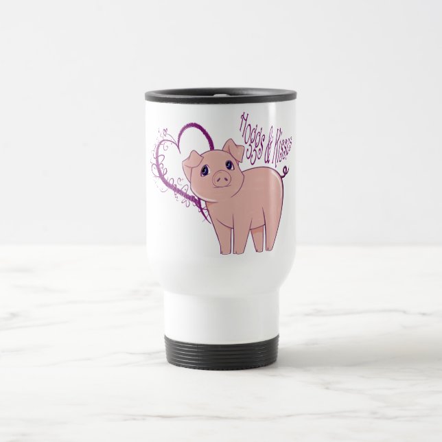 Hogg and Kisses, Cute little pink pig digital art Travel Mug (Center)