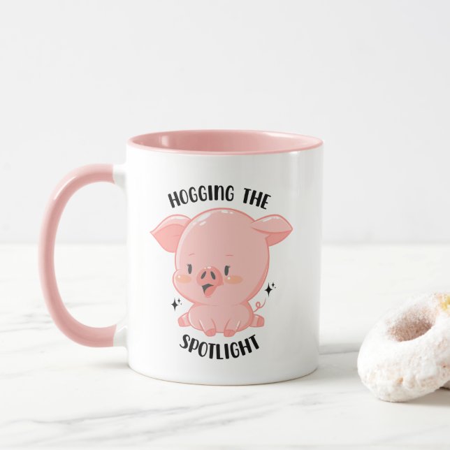 Hogging the Spotlight Cute Kawaii Pig Mug (With Donut)