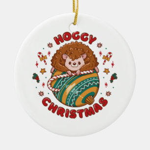 Hoggy Christmas Hedgehog Ceramic Ornament