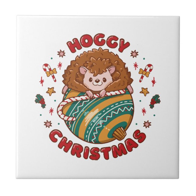Hoggy Christmas Hedgehog  Ceramic Tile (Front)