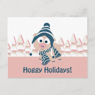 Hoggy Holidays! Cute Winter Pig Holiday Postcard
