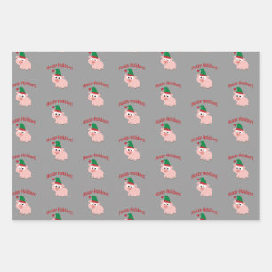 Hoggy Holidays! Elf Pig Wrapping Paper Sheets