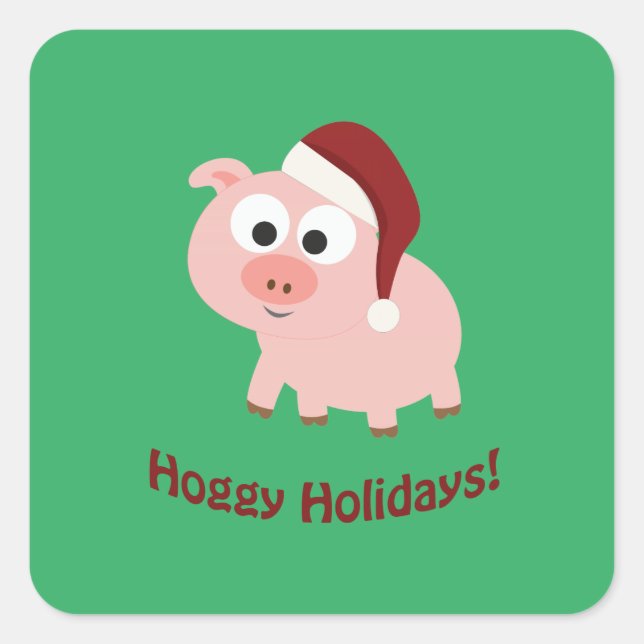 Hoggy Holidays! Santa Pig  Square Sticker (Front)