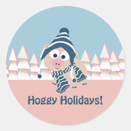 Hoggy Holidays Winter Pig Classic Round Sticker