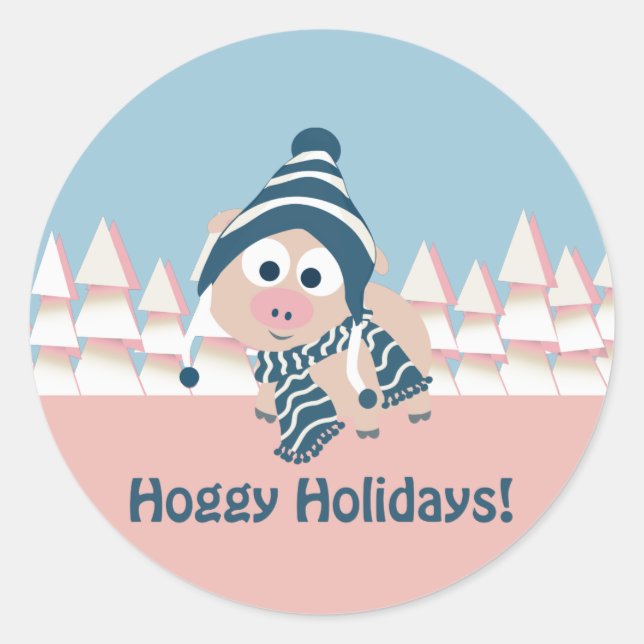 Hoggy Holidays! Winter Pig Classic Round Sticker (Front)