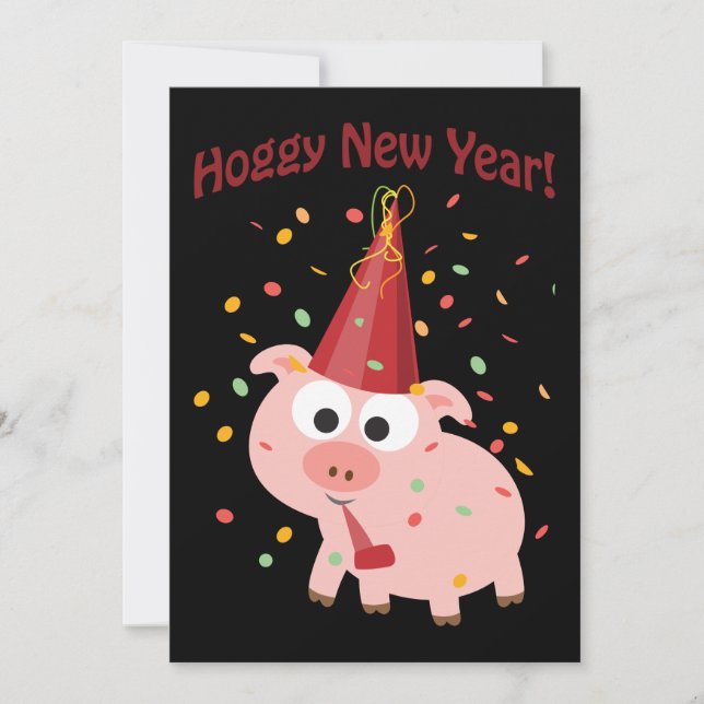 Hoggy New Year! Confetti Pig Party Invitation (Front)