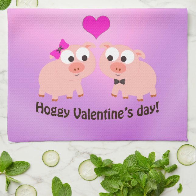 Hoggy Valentine's Day Pig Love Kitchen Towel (Folded)