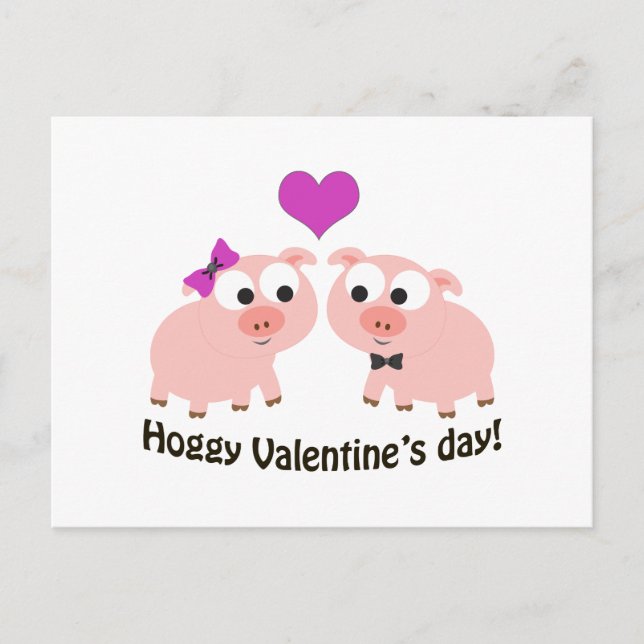Hoggy Valentines Day Pigs Holiday Postcard (Front)