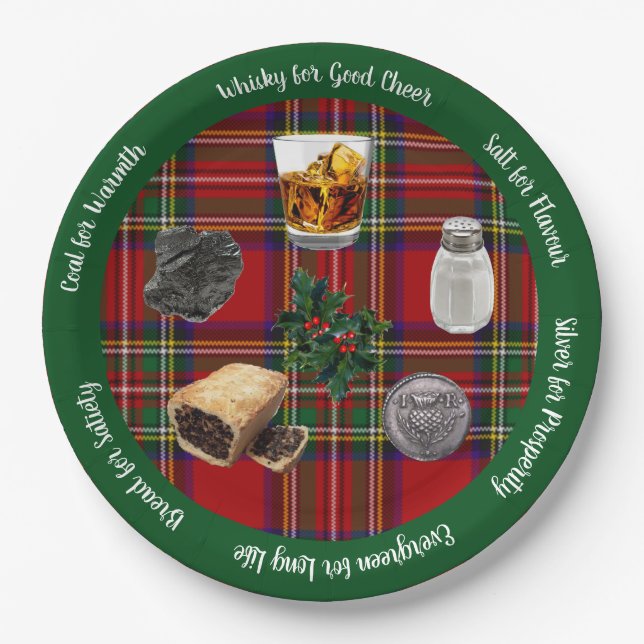 Hogmanay First Foot Gifts Clan Stewart Tartan Paper Plates (Front)
