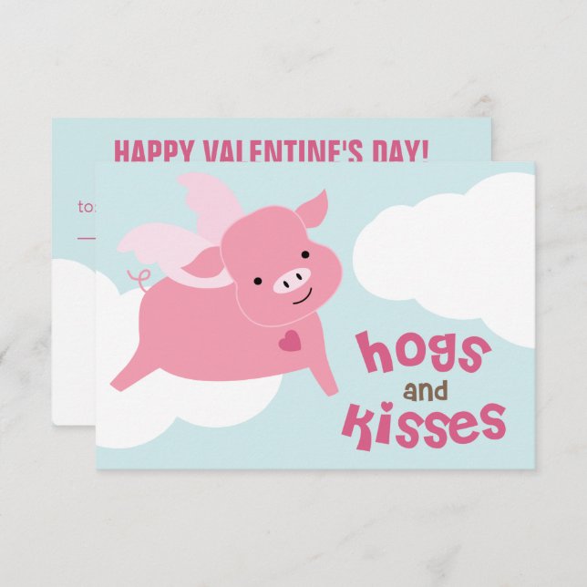 Hogs and Kisses Classroom Valentines Invitation (Front/Back)