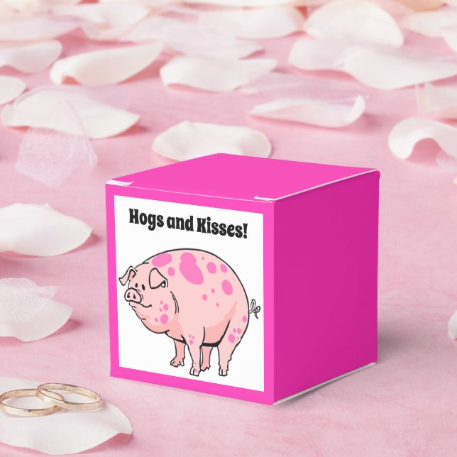 Hogs and Kisses Cute Pig Hog Cartoon Favor Boxes (Wedding)