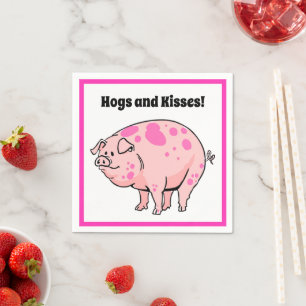 Hogs and Kisses Cute Pig Hog Cartoon Napkins