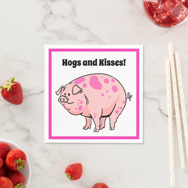Hogs and Kisses Cute Pig Hog Cartoon Napkins (Insitu)