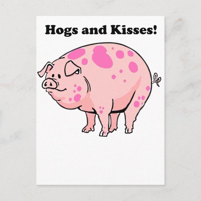 Hogs and Kisses Cute Pig Hog Cartoon Postcard (Front)