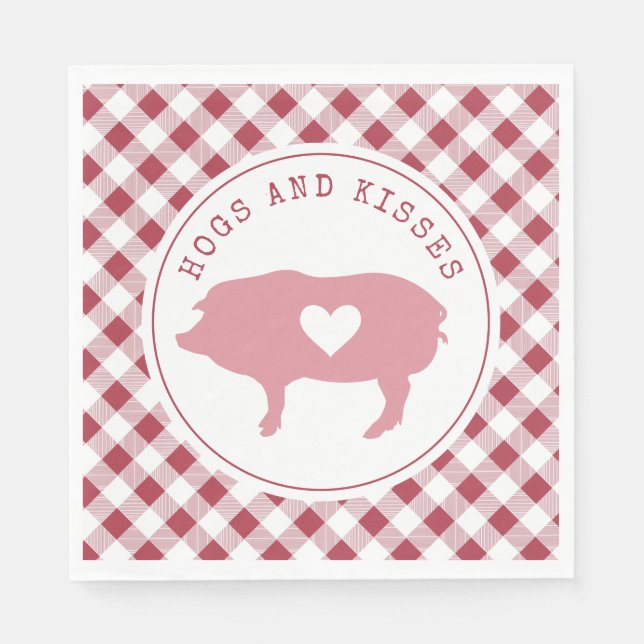 Hogs and Kisses Pink Pig Valentine Photo  Napkins (Front)