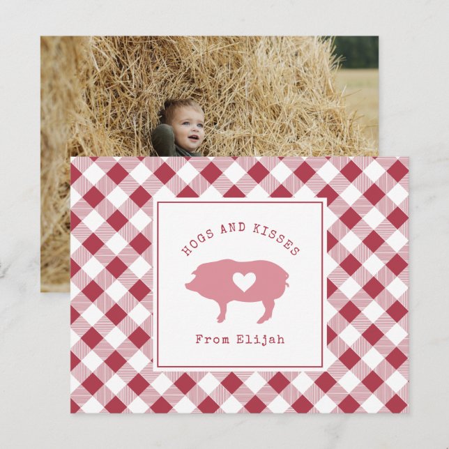 Hogs and Kisses Pink Pig Valentine Photo Postcard (Front/Back)