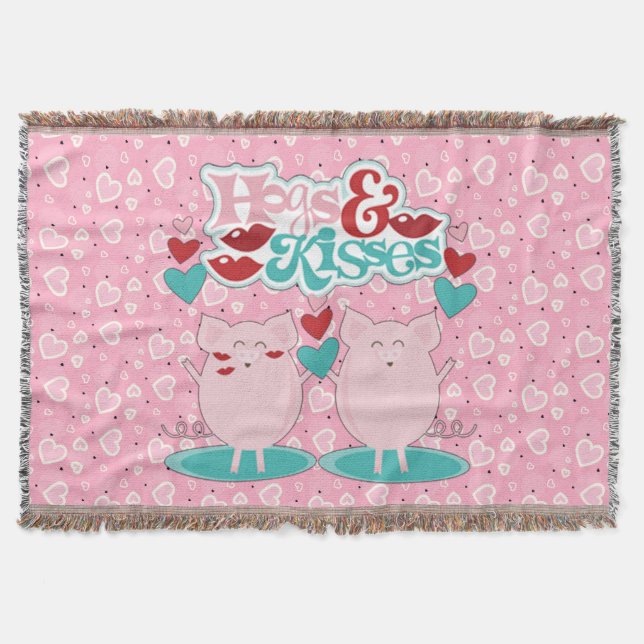 Hogs And Kisses Sweet Hearts Valentine Throw Blanket (Front)