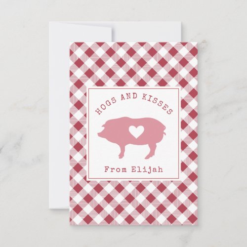 Hogs  Kisses Photo Gingham Classroom Valentine Card