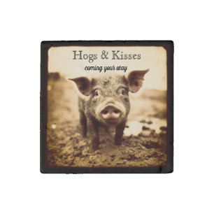 Hogs & Kisses Rustic Sepia Piglet Stone Magnet