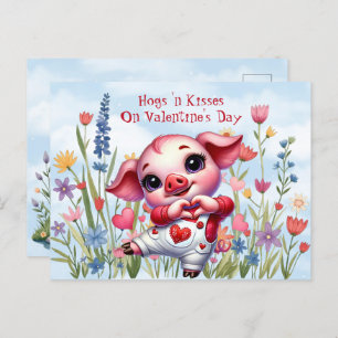 Hogs 'n Kisses On Valentine's Day Holiday Postcard