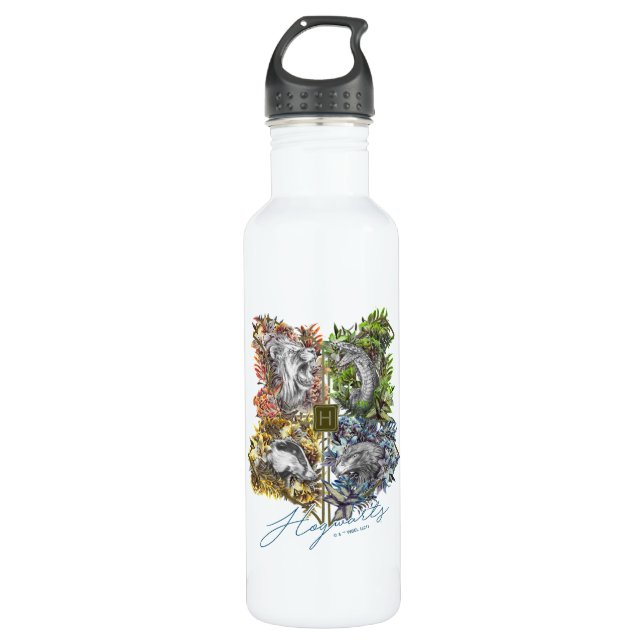 HOGWARTS™ Badge Floral Graphic Stainless Steel Water Bottle (Front)