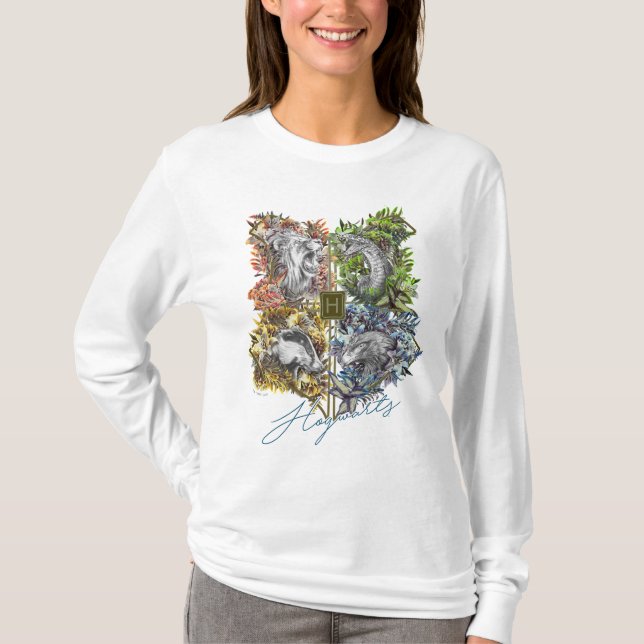 HOGWARTS™ Badge Floral Graphic T-Shirt (Front)