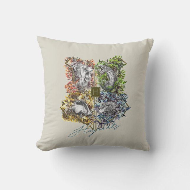 HOGWARTS™ Badge Floral Graphic Throw Pillow (Front)