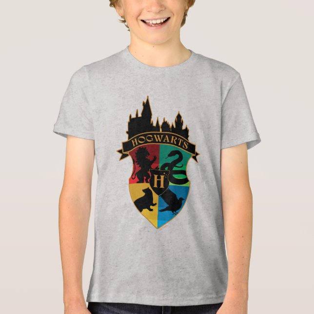 HOGWARTS™ Castle Crest House Pride Badge Tri-Blend Shirt (Front)