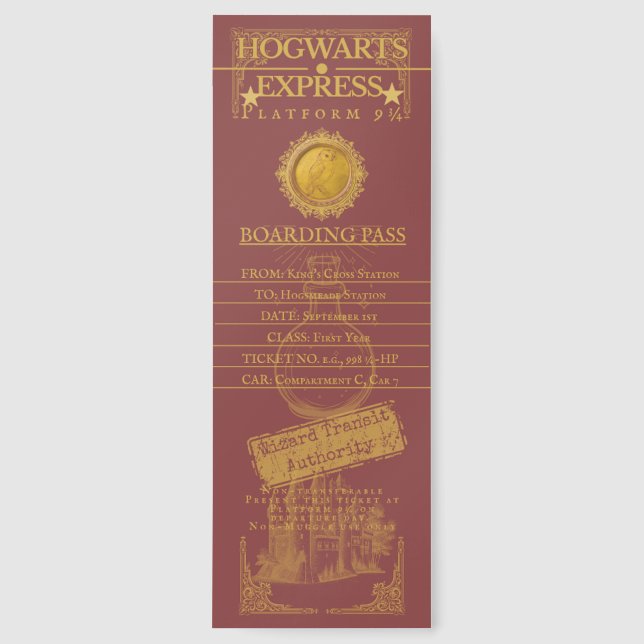 Hogwarts Express Bookmark - Vintage Boarding Pass  (Front)