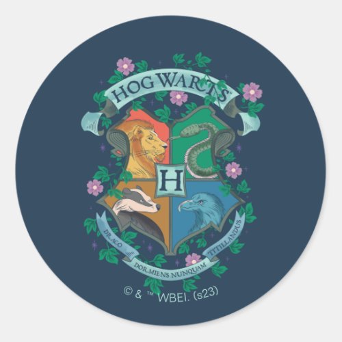 HOGWARTSâ Floral Crest Classic Round Sticker