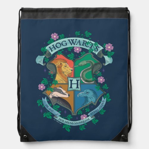 HOGWARTS Floral Crest Drawstring Bag