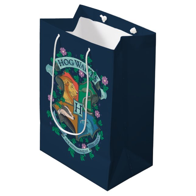 HOGWARTS™ Floral Crest Medium Gift Bag (Front Angled)