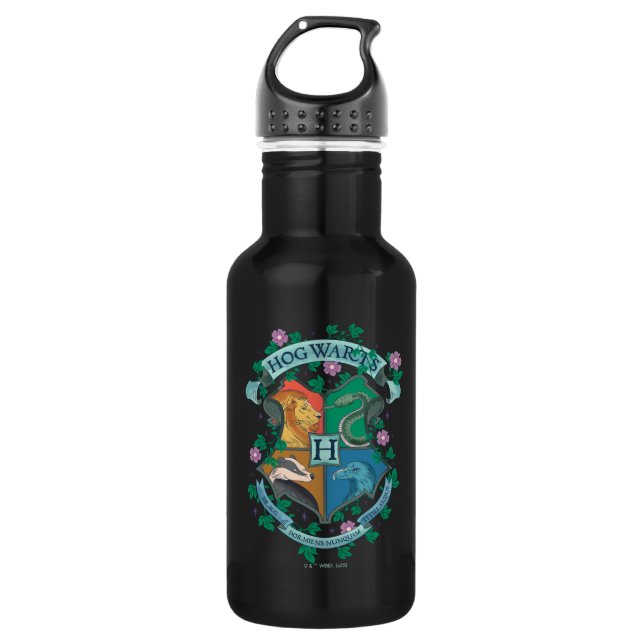 HOGWARTS™ Floral Crest Stainless Steel Water Bottle (Front)