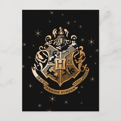 HOGWARTS Glistening Golden Crest Holiday Postcard