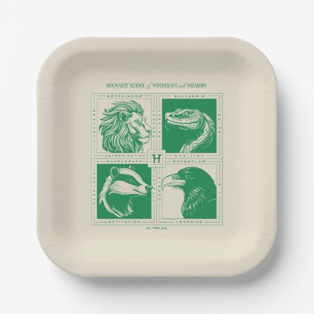 HOGWARTS™ House Animals Grid Paper Plates (Front)