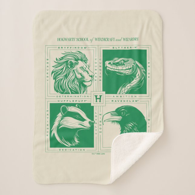 HOGWARTS™ House Animals Grid Sherpa Blanket (Front)