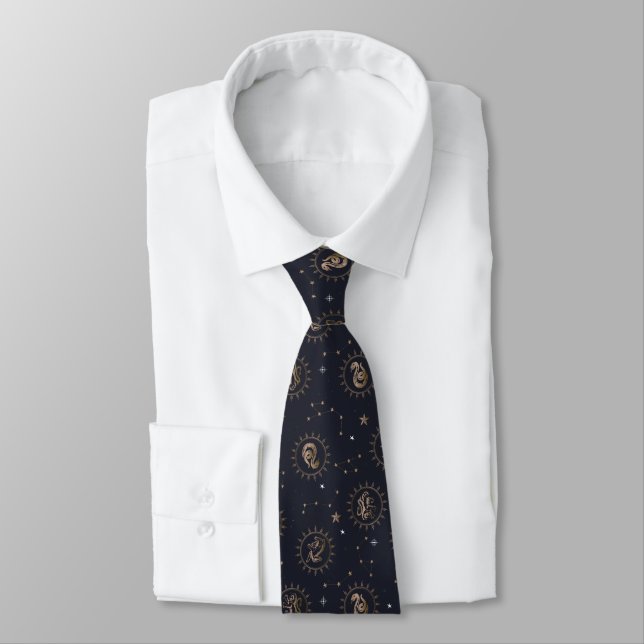 Hogwarts House Crests Constellation Pattern Neck Tie (Tied)