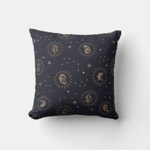 Hogwarts House Crests Constellation Pattern Throw Pillow