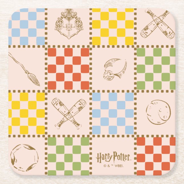HOGWARTS™ QUIDDITCH™ Team Checker Pattern Square Paper Coaster (Front)