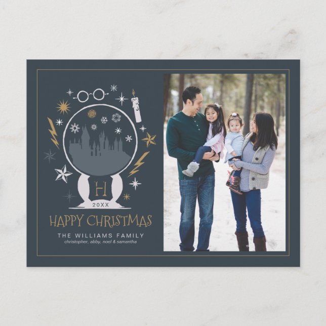 HOGWARTS™ Snow Globe | Happy Christmas Holiday Postcard (Front)
