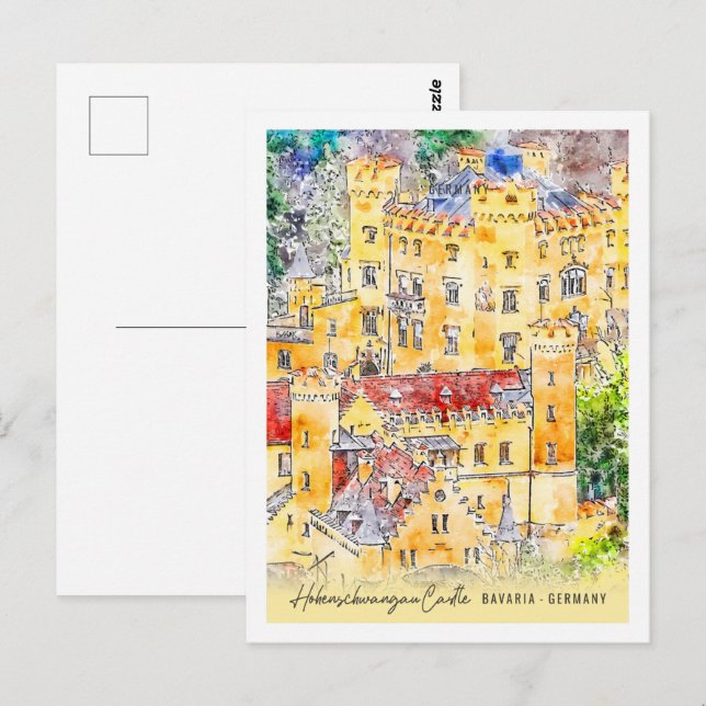 Hohenschwangau Germany Travel Place Watercolor Postcard (Front/Back)