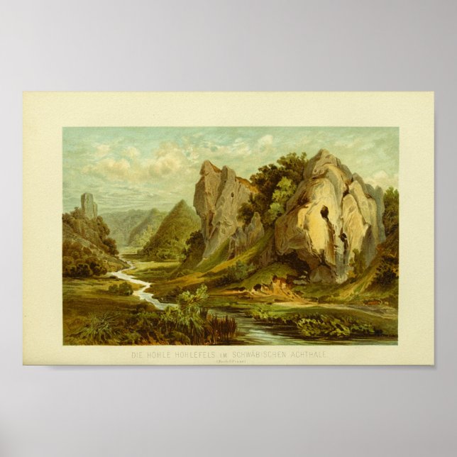 Hohle Fels Cave Landscape Stream Poster (Front)