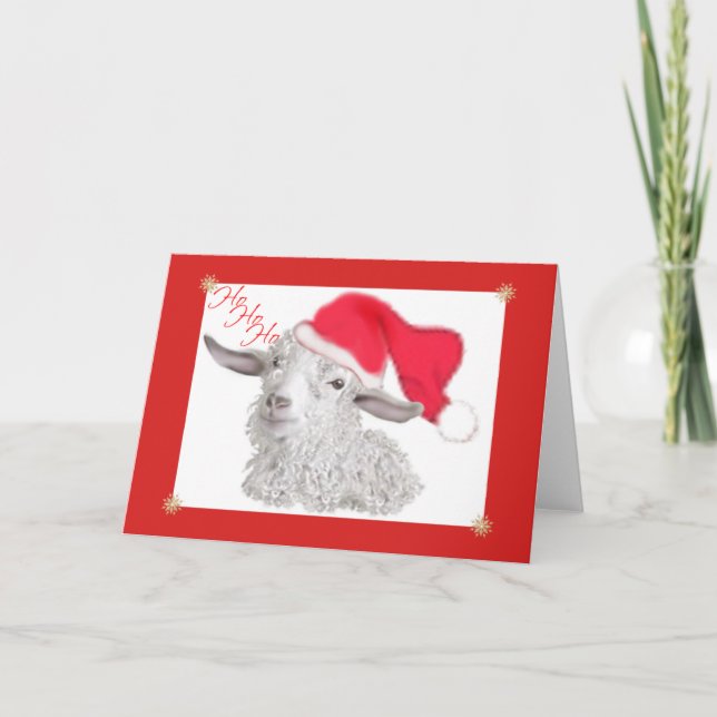 HoHoHo Angora Goat Christmas Holiday Card (Front)