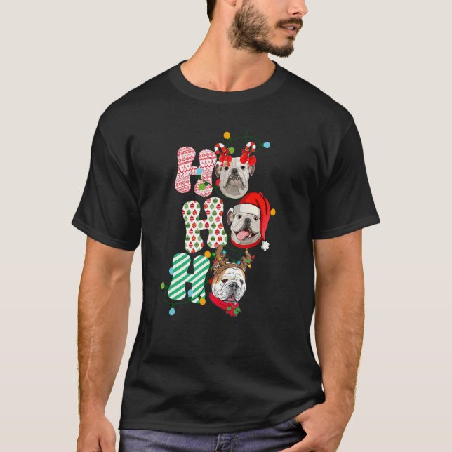 HoHoHo Bulldog Christmas Three Cute Xmas Bulldog D T-Shirt (Front)