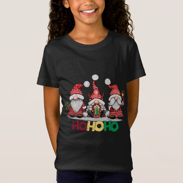 HoHoHo Christmas Three Red Gnomes Santa Claus Hall T-Shirt (Front)