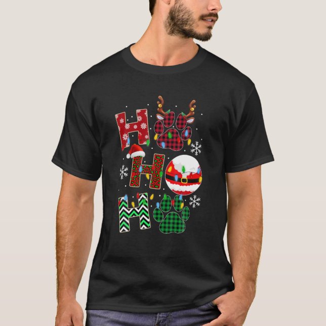 HoHoHo Dog Paw Christmas Pajama Cute Holiday Dog L T-Shirt (Front)
