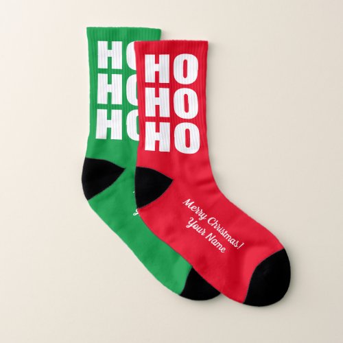 HOHOHO funny red and green Christmas socks for men
