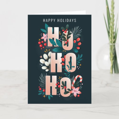 HoHoHo Holly Branches Candy Cane Christmas Card