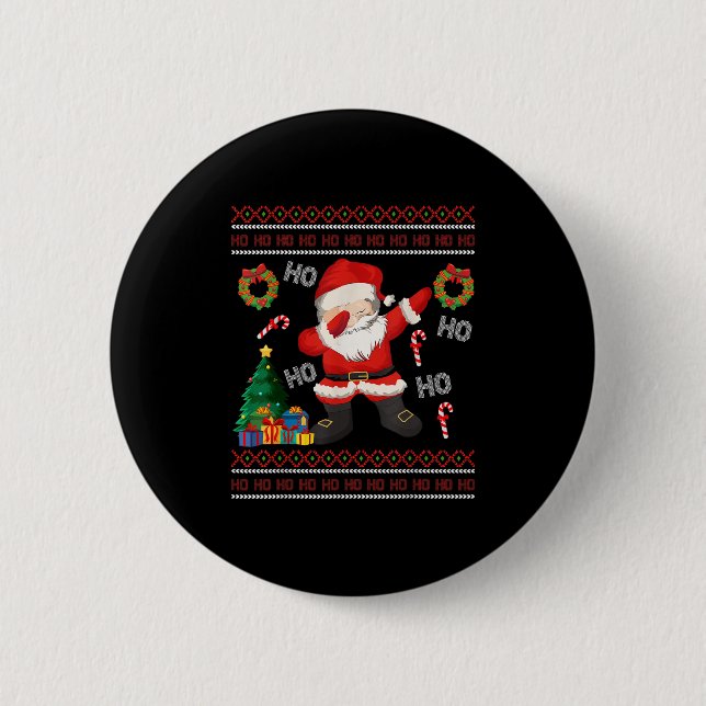 Hohoho Santa Claus Dabbing Ugly Christmas Sweater  Button (Front)